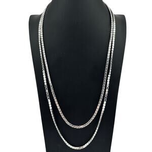 Vintage Vendome 1970s Rhodium Plated Opera Length Box Chain 55" Necklace